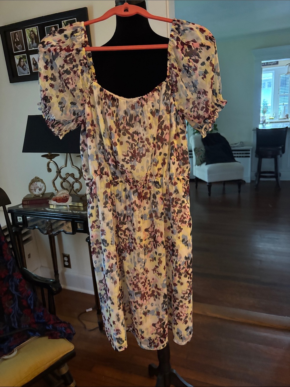 Banana Republic Cream Midi Dress with Purple and Pink Floral Print